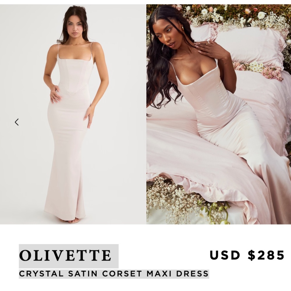 Olivette Crystal Satin Corset Maxi Dress-Size Large - Picture 4 of 15